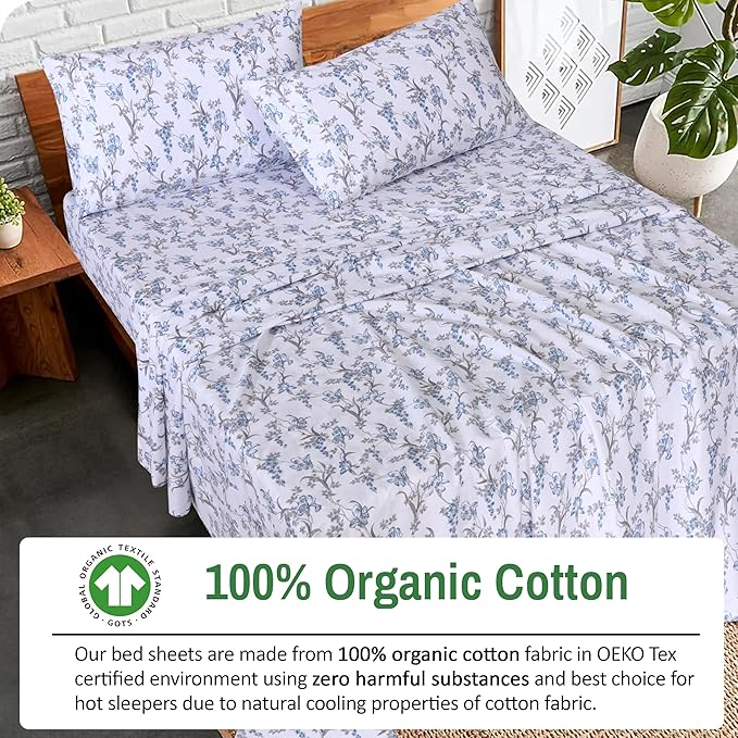 RUVANTI 100% Organic Cotton Sheets Twin XL, Percale Weave, GOTS Certified, 3-Piece Set, Deep Pocket 15", Crisp & Breathable, Soft Durable Bedding, Sábanas Algodón Orgánico – Deluxe