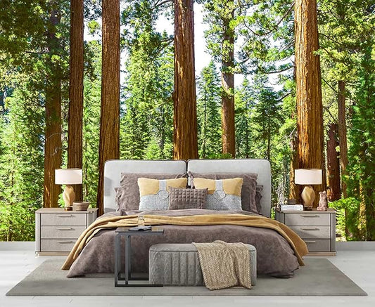 WFBHUA-Redwood Forest Wall Mural Peel and Stick Green Woods Landscape Self Adhesive Wallpaper for Living Room Bedroom 157“x108