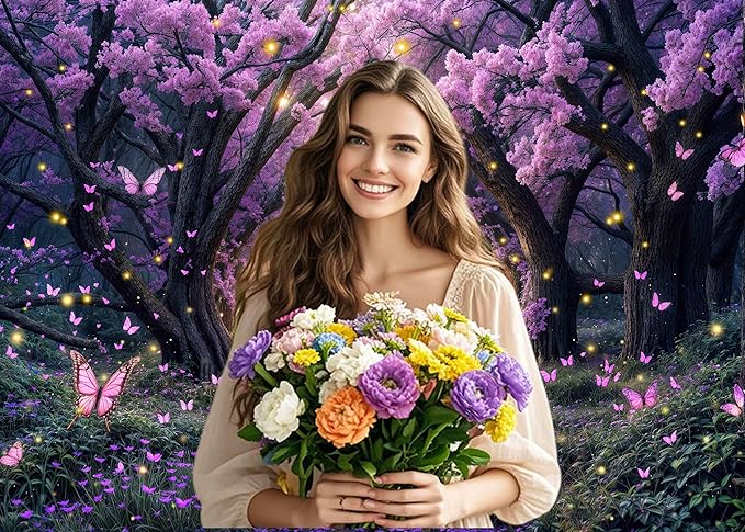20X10ft Enchanted Forest Backdrop Fairy Tale Purple Wonderland Garden Tree House Floral Butterfly Photography Background for Kids Girl Baby Shower Birthday Party Decoration Banner Booth Props