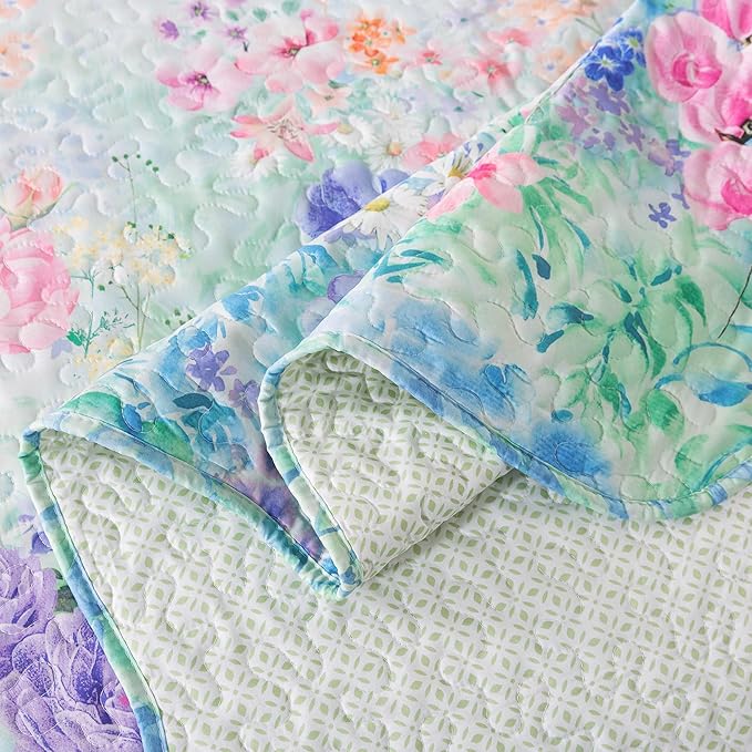 HoneiLife Queen Quilt Bedding Set - Floral Quilt Sets for Queen Bed, 3-Piece Wildflower Bedspreads,Botanical Coverlets Bed Cover, Microfiber Bedding Set All Season Quilts-Dream Garden,Purple
