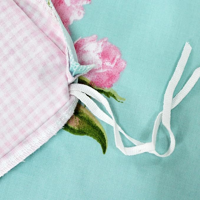 FADFAY Shabby Floral Duvet Cover Set Pink Grid Cotton Farmhouse Bedding with Hidden Zipper Closure 3 Pieces, 1duvet Cover & 2pillowcases,Twin XL Size