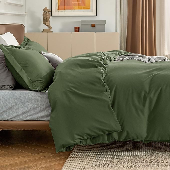 Bedsure Duvet Cover California King Size - Soft Double Brushed Bedding Set for Kids & Adults, Zipper Closure, 3 Pieces, Includes 1 Duvet Cover (104"x98") & 2 Pillow Shams, NO Comforter, Olive Green