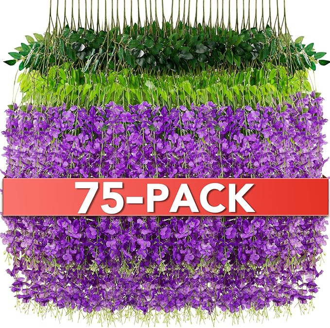 Wisteria Hanging Flowers,Fake Hanging Flowers,Wisteria artificiales Garland for Home Wedding Arch Floral Party Garden Ceremony Outdoor Decor,3.6 feet Long(75,Purple)