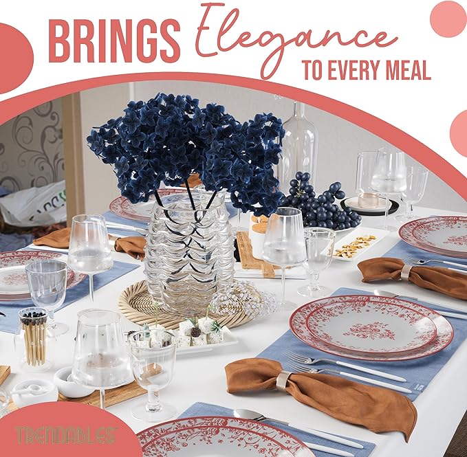 Trendables Plastic Plates For Party Supplies, Floral Disposable Plates For Party & Weddings 40 Pcs - 20 x 8 Dessert Plates & 20 x 10 Plastic Dinner Plates, Plate Set Disposable Dinnerware Sets