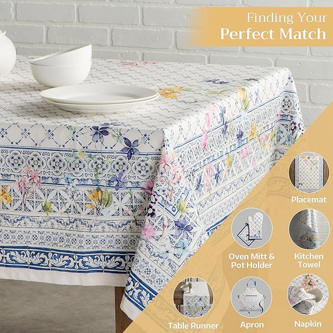 Maison d' Hermine Table Cloth Rectangle Table 100% Cotton 70 x 120 Inches Tablecloth Reusable Decorative Everyday Use for Dining Room, Farmhouse, Home, Party, Festive & Wedding Spring Summer - Faience