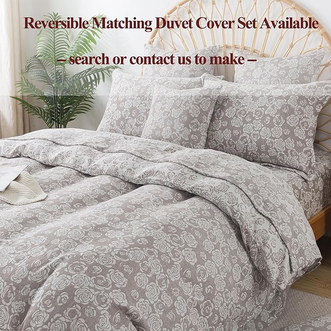 FADFAY Rose Sheets Set Queen Vintage Curry Floral Bedding Shabby Farmhouse Bedding Super Soft Washed Double -Layer Muslin Sheets Luxury 100% Cotton Breathable Deep Pocket Fitted Sheet 4Pc, Queen Size