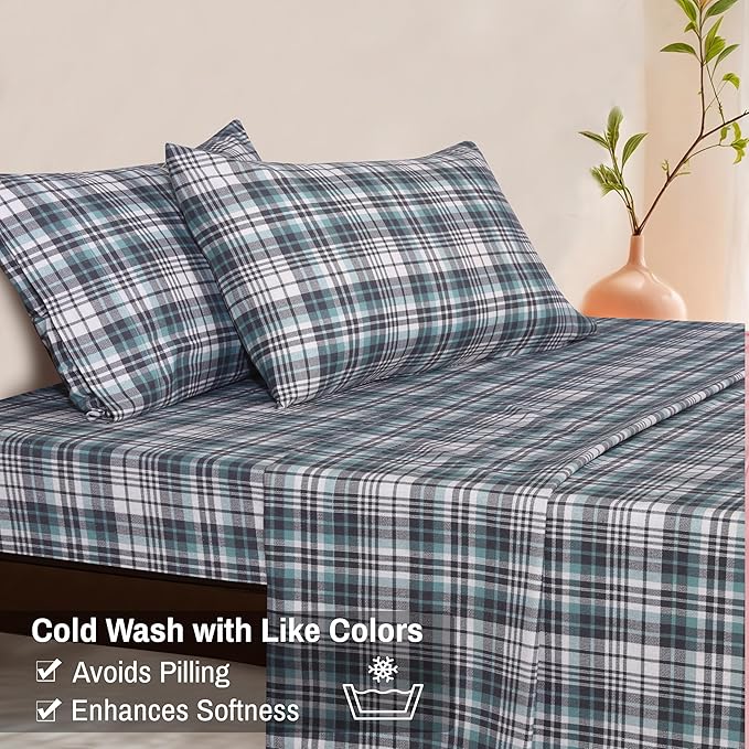RUVANTI Flannel Sheets Twin XL Size - 100% Cotton Double Brushed Twin XL Sheet Sets, Deep Pockets 16 Inches, All Seasons Breathable & Extra Soft Bed Sheets, Warm & Cozy, 3 Piece, Mint Grey