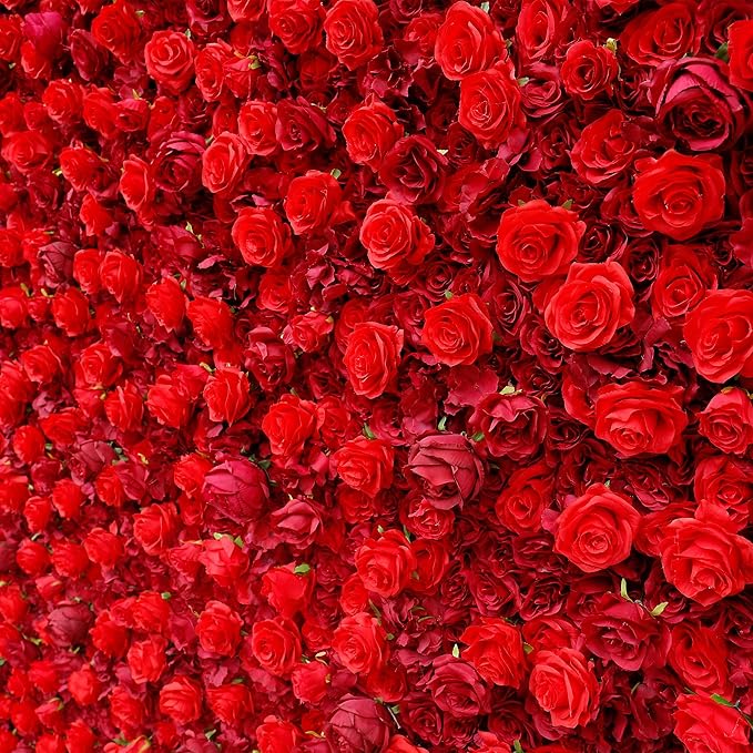 Artificial Red Rose Flower Wall Backdrop Luxury‌ Floral Backdrop for Wedding Balloon Party Baby Shower Birthday Decor Quick Assembly