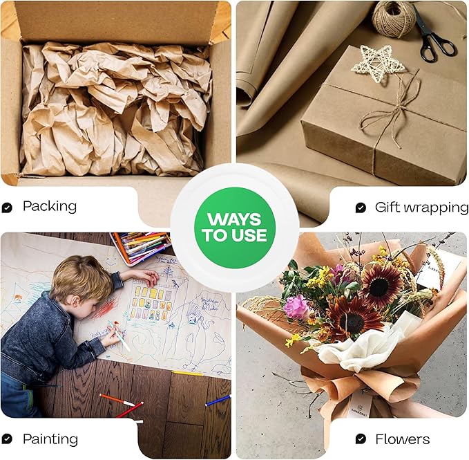 Brown Paper Roll 18" x 1800" (150 feet), Pack of 4 - USA-Made Brown Packing Paper 50lb Thickness for Moving, Shipping, Crafts/Arts - 100% Recycled Natural Wrapping Material by IDL Packaging