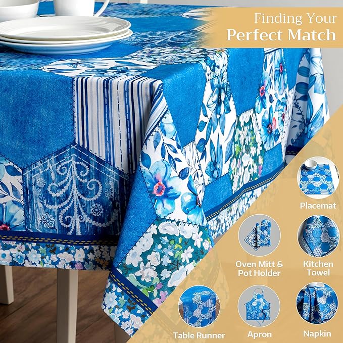 Maison d' Hermine Table Cloth Rectangle Table 100% Cotton 60 x 90 Inches Tablecloth Reusable Decorative for Dining Room, Farmhouse, Home, Party, Festive & Wedding Spring Summer - Summer Blues