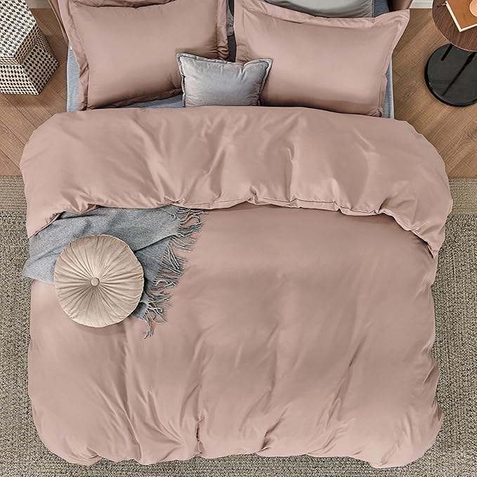 Bedsure Duvet Cover Queen Size - Soft Double Brushed Bedding Set for Kids & Adults, Zipper Closure, 3 Pieces, Includes 1 Duvet Cover (90"x90") & 2 Pillow Shams, NO Comforter, Dusty Rose