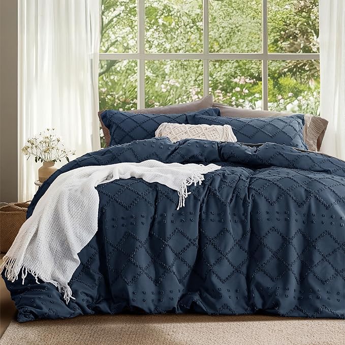 Bedsure Boho Twin Duvet Cover Size - Navy Breathable & Soft Boho Bedding, Machine Washable Comforter Cover for All Seasons, Includes 1 Duvet Cover 68"x90" with 1 Pillow Sham & Zipper Closure