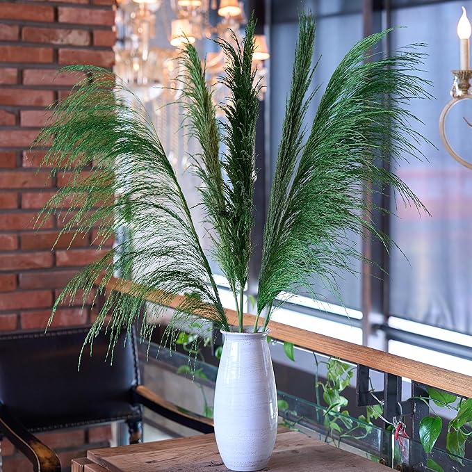 Pampas Grass Decor Tall,Long Pampas, Large Pompas Floral, Elegant Feather Flowers for Wedding Decorations, Living Room Decor (Natural Green, 4pcs 43.3"(110cm))
