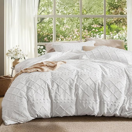 Bedsure Boho Duvet Cover Full Size - White Breathable & Soft Boho Bedding, Machine Washable Comforter Cover for All Seasons, Includes 1 Duvet Cover 80"x90" with 2 Pillow Shams & Zipper Closure