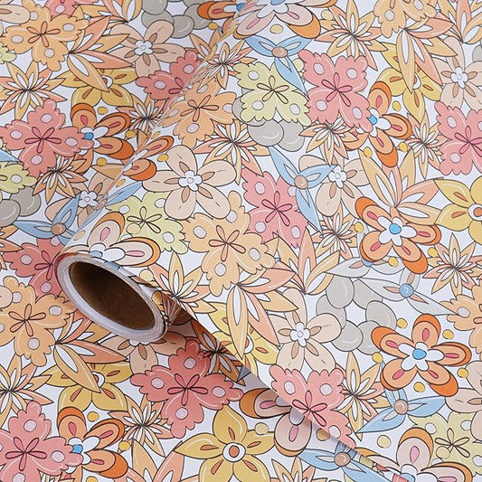 RayofSun Floral Wrapping Paper Roll 17 inch x 16.5 ft Mini Roll Boho Vintage Flower Gift Wrap All Occasion Wedding Birthday Bridal Shower Party Baby Shower Christmas