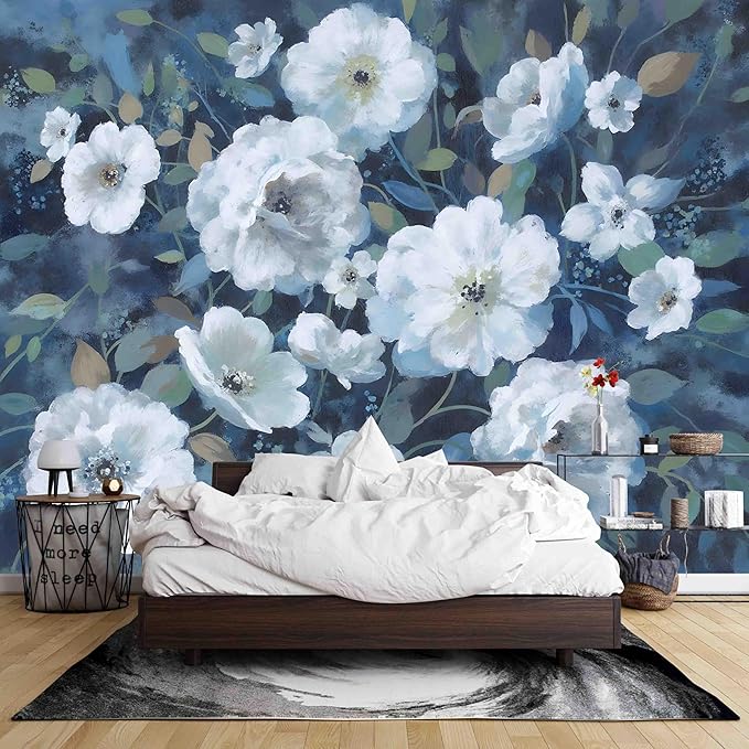 Wall Mural Peel and Stick Vintage Floral Mural- Thick Canvas Waterproof Wallpaper Art for Living Room Bedroom, Large Self-Adhesive Decor (Color-7, 137×98 inch)