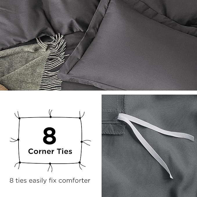 Bedsure Duvet Cover Twin/Twin XL Size - Soft Double Brushed Bedding Set for Kids & Adults, Zipper Closure, 2 Pieces, Includes 1 Duvet Cover (68"x90") & 1 Pillow Sham, NO Comforter, Dark Grey