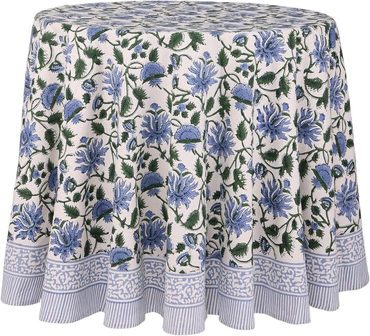 ATOSII Taj 100% Cotton Round Tablecloth, Handblock Print Floral Table Cloth for Kitchen Dining Linen I Parties, Weddings, Outdoors I 90" Inches Round
