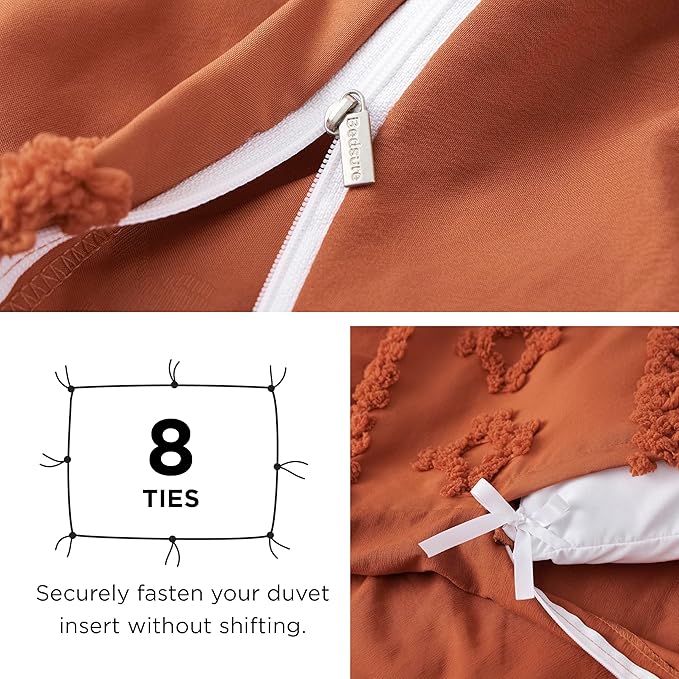 Bedsure Boho Duvet Cover King Size, Soft & Comfortable Elegant Design Boho Bedding for Decoration, Machine Washable Comforter Cover for All Seasons,Includes 1 Duvet Cover & 2 Pillow Shams,Terracotta