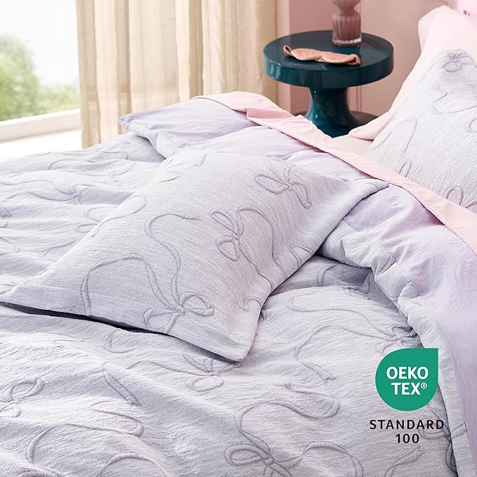 Bedsure Purple Duvet Cover King Size with Bowknot Jacquard Design, Soft and Elegant Boho Bedding Set, Luxurious Craftsmanship for a Stylish Bedroom,Includes 1 104"x90" Duvet Cover & 2 Pillow Shams