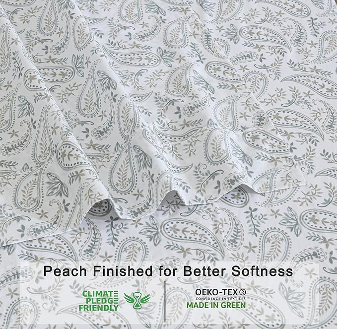 RUVANTI 100% Organic Cotton Sheets Twin XL, Percale Weave, GOTS Certified, 3-Piece Set, Deep Pocket 15", Crisp & Breathable, Soft Durable Bedding, Sábanas Algodón Orgánico – Ornate Oasis