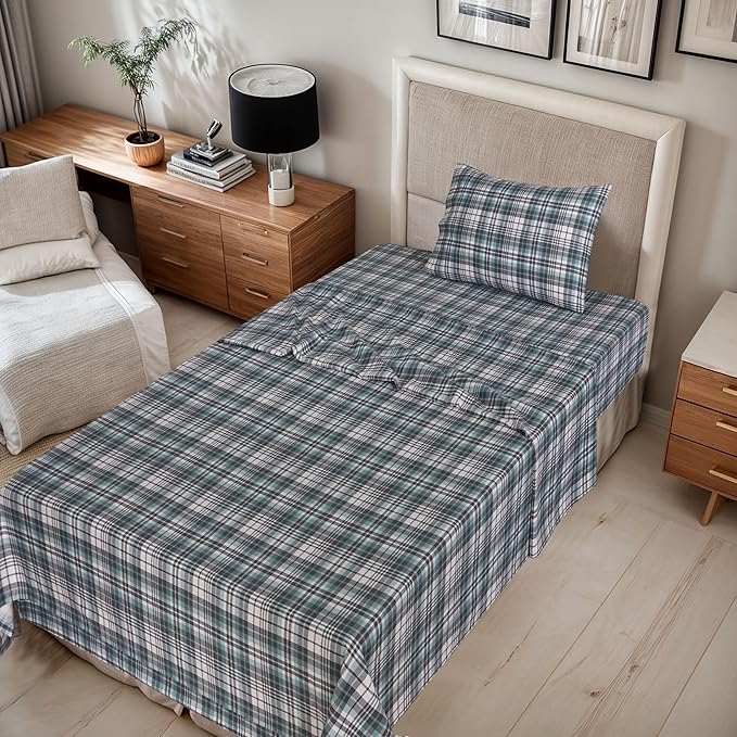 RUVANTI Flannel Sheets Twin XL Size - 100% Cotton Double Brushed Twin XL Sheet Sets, Deep Pockets 16 Inches, All Seasons Breathable & Extra Soft Bed Sheets, Warm & Cozy, 3 Piece, Mint Grey