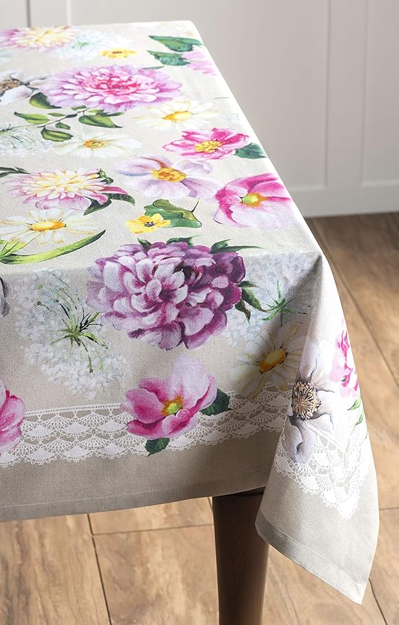 Maison d' Hermine Table Cloth Square Table 100% Cotton 54 x 54 Inches Tablecloth Reusable Decorative Everyday Use for Dining Room, Farmhouse, Home, Party, Festive & Wedding Spring Summer - Pivoine