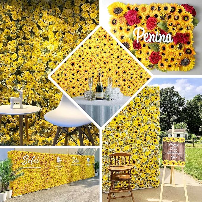 Efavormart 11 Sq ft. | 4 Panels Artificial Sunflower Wall Mat Backdrop, Flower Wall Decor, Indoor/Outdoor UV Protected