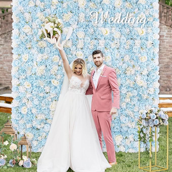 Wedding Flower Wall Backdrop Panels - Blue 24 Packs 3D Floral Wall for Birthday Party Baby Shower Photography Decoration