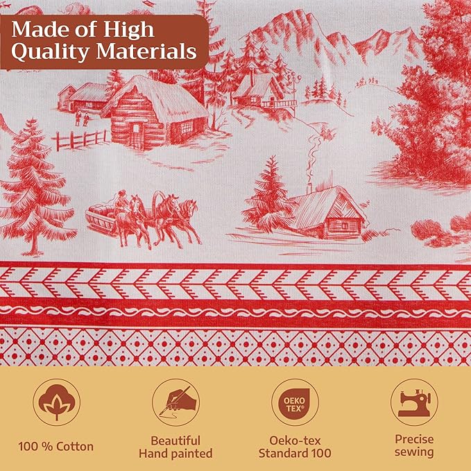 Maison d' Hermine Table Cloth Rectangle Table 100% Cotton 60 x 108 Inches Fall Tablecloth Reusable Everyday Use for Thanksgiving Christmas Decorations Dining Farmhouse Party (Winter Jouy)