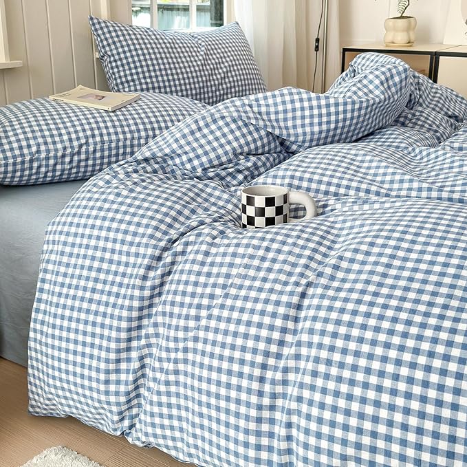 LifeTB Twin XL Comforter Set Blue Gingham Comforter with 2 Pillowcases Modern Plaid Grid Pattern Comforter Set for Men Boys Fluffy Soft Lightweight Bedding Boho Plaid Checkered Comforter Twin XL