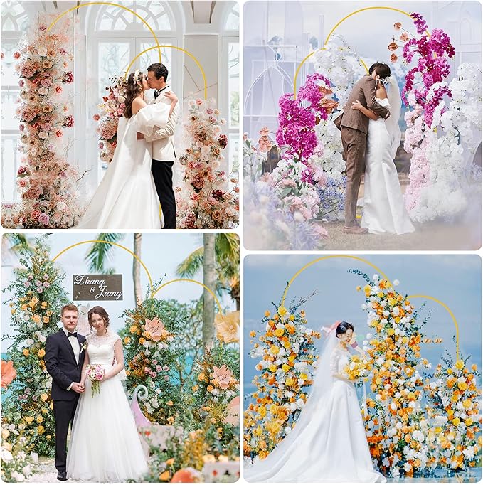 Putros Metal Arch Stand with Cover Set of 2 Ivory Spandex Fitted Wedding Arch Cover and Round Top Chiara Backdrop Stand for Birthday Party Baby Shower Decoration 7.2FT, 6FT