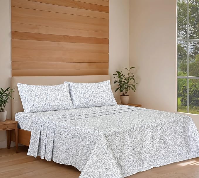 RUVANTI 100% Organic Cotton Sheets King Size, Percale Weave, GOTS Certified, 4-Piece Set, Deep Pocket 15", Crisp & Breathable, Soft Durable Bedding, Sábanas Algodón Orgánico – Ornate Oasis