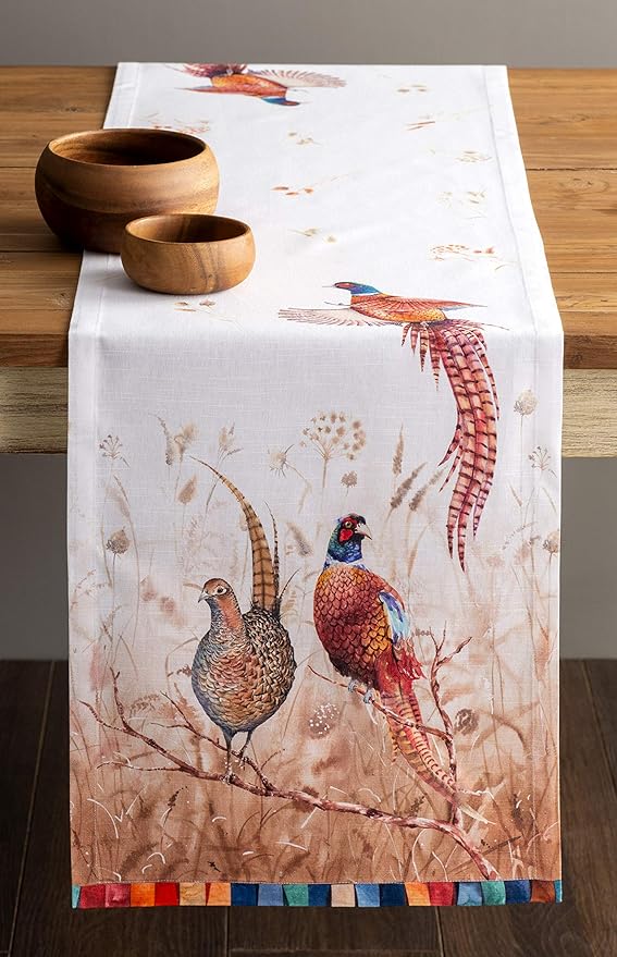 Maison d' Hermine Table Runner 100% Cotton Single Layer Table Runners 90 inches Long for Thanksgiving Christmas Decorations Home Kitchen Dining Party Wedding (Faisan D'Automne, 14.5" x 90")