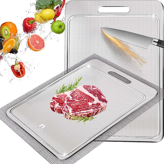 100% Pure Titanium Cutting Board with Groove, Scratch Resistant Chopping Board with Non-slip Pad for Kitchen, Titanium Cutting Boards for Vegetables and Meat, Dishwasher safe 12 * 18 IN