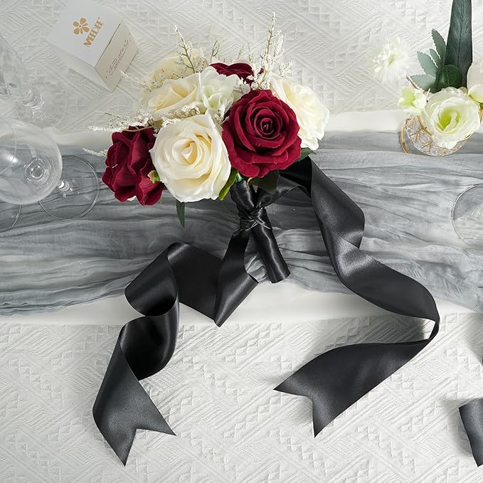 MEEDEE Black Satin 3 Inch Ribbon Lux Double Faced Extra Wide Ribbon Black Christmas Tree Ribbons by 10 Yards Silk Ribbons for Halloween Wreaths Bow, Satin Weddings Decor