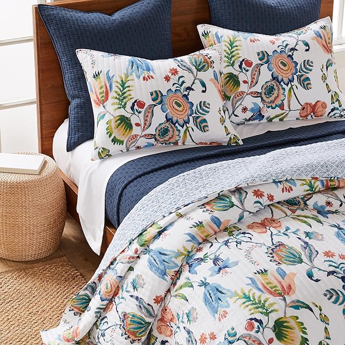 Levtex Home Cross Stitch Reversible Full/Queen Quilt Set (88x92in) with 2 Pillow Shams (26x20in) - Stitch Texture - Navy - Cotton Full/Queen Size Quilt Bedding Set - Lightweight, Soft, Pre-Washed