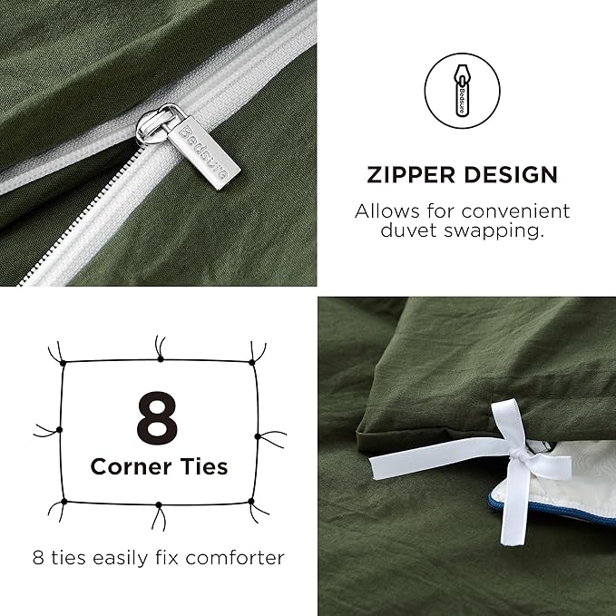 Bedsure Duvet Cover King Size with Fitted Sheet - 4 Pieces Prewashed Cotton-Like Extra Soft Bedding Set, Includes 1 Duvet Cover 104x90 Inches, 2 Pillow Shams, 1 Fitted Sheet, Olive Green