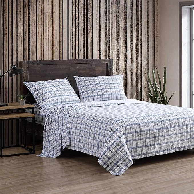Eddie Bauer - Flannel Sheets Full Size, Anti-Pilling & Wrinkle Resistant Cotton, Touchably Soft for All-Season Comfort - Bed Sheets with Matching Pillowcases & Fitted Sheet (Beacon Hill Ivory)