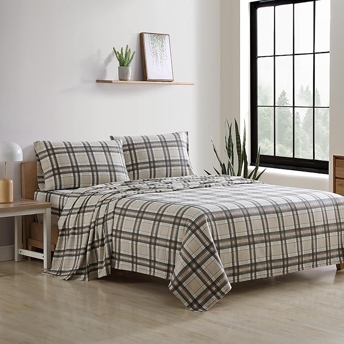 Eddie Bauer - Flannel Sheets Full Size, Anti-Pilling & Wrinkle Resistant Cotton, Touchably Soft for All-Season Comfort - Bed Sheets with Matching Pillowcases & Fitted Sheet (Edgewood Plaid Green)