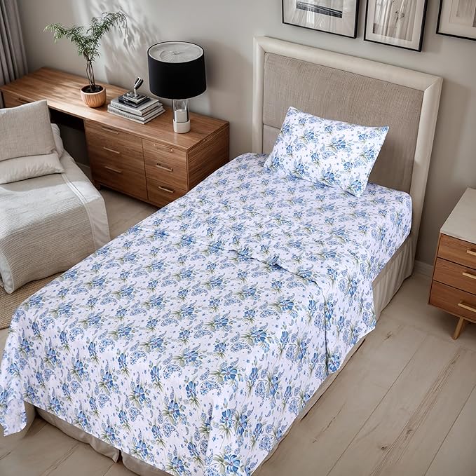 RUVANTI 100% Cotton King Size Sheets Set, 4 Pieces, Soft & Breathable Percale Weave Bedding, Deep Pocket 16", Hotel Standard, Crisp Cool Feel, Durable, Perfect Floral Bed Sheet, Paislyona
