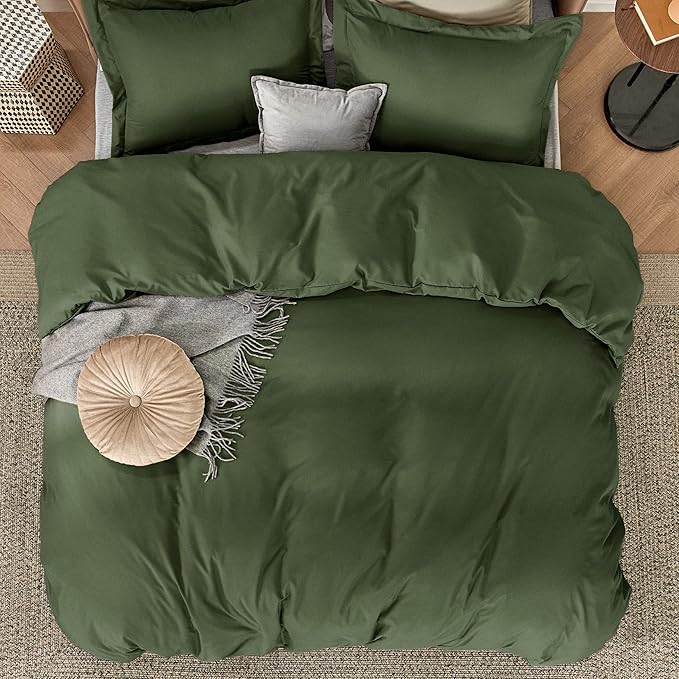 Bedsure Duvet Cover California King Size - Soft Double Brushed Bedding Set for Kids & Adults, Zipper Closure, 3 Pieces, Includes 1 Duvet Cover (104"x98") & 2 Pillow Shams, NO Comforter, Olive Green