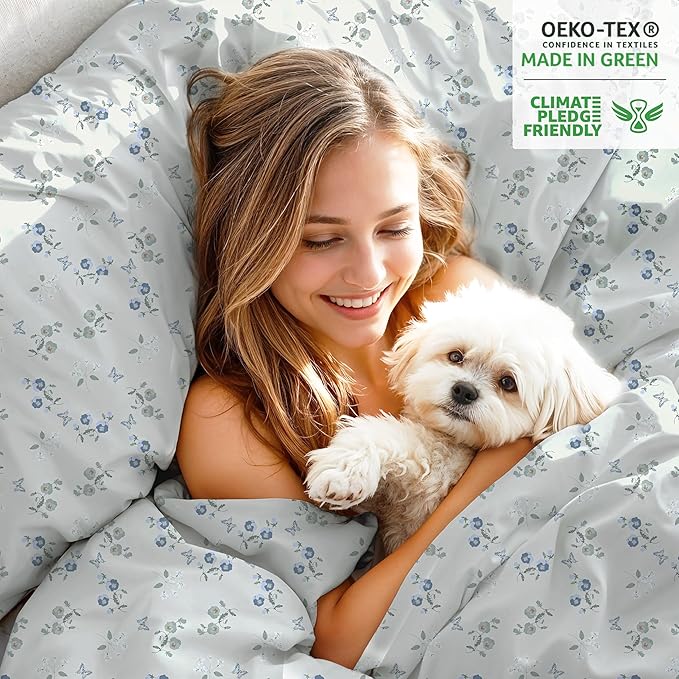 RUVANTI 100% Organic Cotton Sheets Full Size, Percale Weave, GOTS Certified, 4-Piece Set, Deep Pocket 15", Crisp & Breathable, Soft Durable Bedding, Sábanas Algodón Orgánico – Butter Flight
