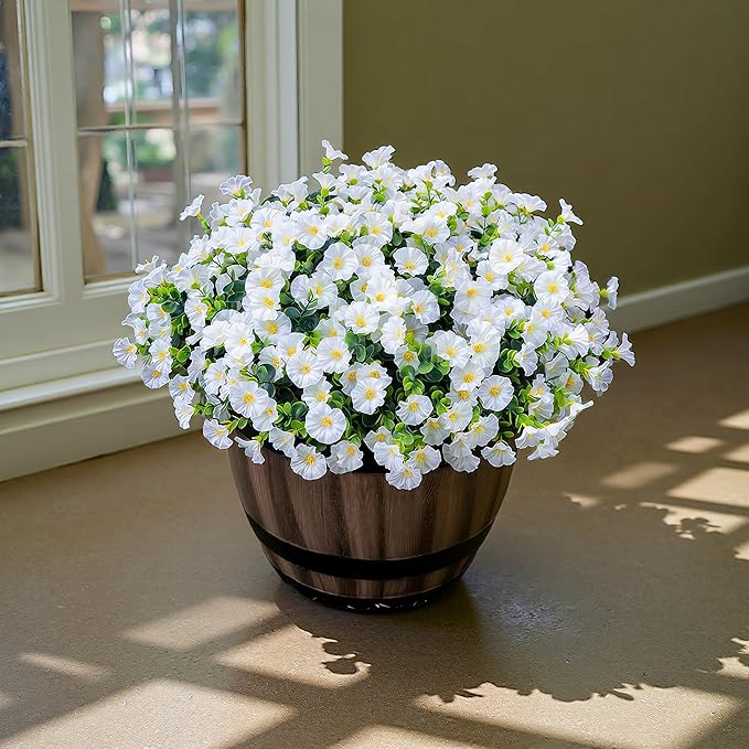Artificial Flowers for Outdoors - UV Resistant & Fade-Resistant Fake Flowers, 10 Bundles Waterproof Faux White Eucalyptus for Garden, Yard, Patio, Wedding & Home Decor 10 White Bundles