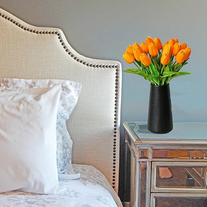 Mandy's Artificial Tulips 20 Stems Orange PU Faux Flowers for Thanksgiving and Christmas Decorations Wedding Home Decor 13.5 Inch