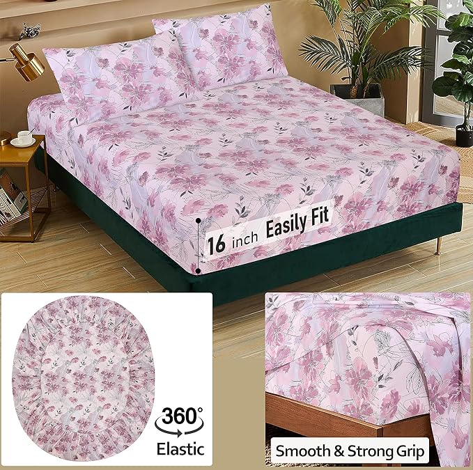 RUVANTI 100% Cotton Split King Sheets Sets for Adjustable Bed, 5 PCs, Soft & Breathable Percale Weave Bedding, Deep Pocket 16", Hotel Standard, Crisp Cool Feel & Durable, Floral Sheet, Lilac Floral