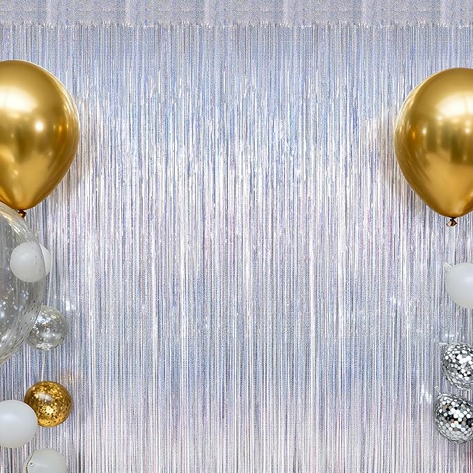 8 Pack New Year Party Decorations 2026 Fringe Backdrop, 3.28 FT x 7.05 FT Glitter Silver Fringe Tinsel, Metallic Foil Curtains Disco Photo Backdrop Foil Streamer Decor Engagement Party Supplies