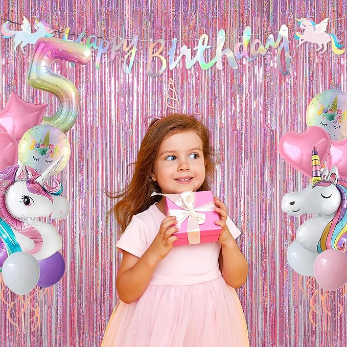 Melsan Pink Tinsel Curtains Backdrop, 3.2 ft x 8.2 ft Sparkle Metallic Foil Curtains for Princess Birthday Party Photo Background Decoration, 2 Pack