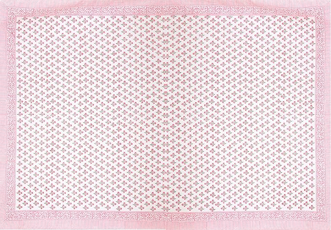 ATOSII Gulbahar White Pink 100% Cotton Fall Rectangle Tablecloth, Hand Block Print Washable Table Cover, Christmas Parties Buffet Dining, Weddings, Thanksgiving, Halloween, 60 X 108 Inches 8 Seater