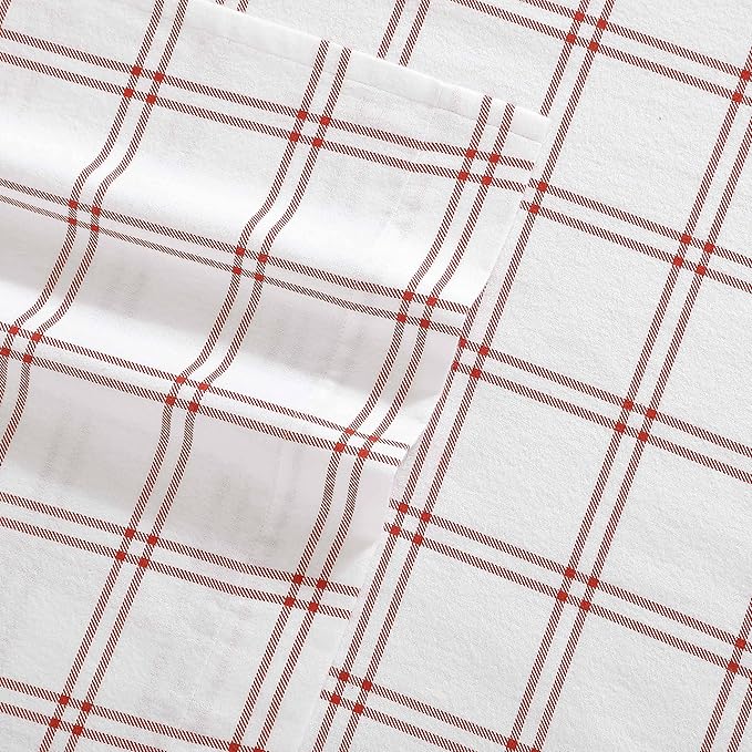 Eddie Bauer - Flannel Sheets King Size, Anti-Pilling & Wrinkle Resistant Cotton, Touchably Soft for All-Season Comfort - Bed Sheets with Matching Pillowcases & Fitted Sheet (Westridge Plaid Orange)